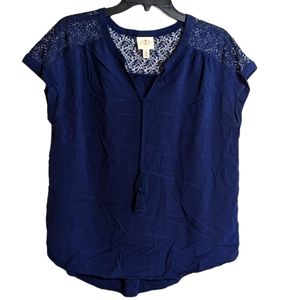 St. John's Bay Short Sleeve Size‎ XL Blue Tie Front Blouse
